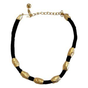 Vtg  90s Y2K Velvet Choker Gold Plated Bead Adjust Galbani Signed Classic Estate